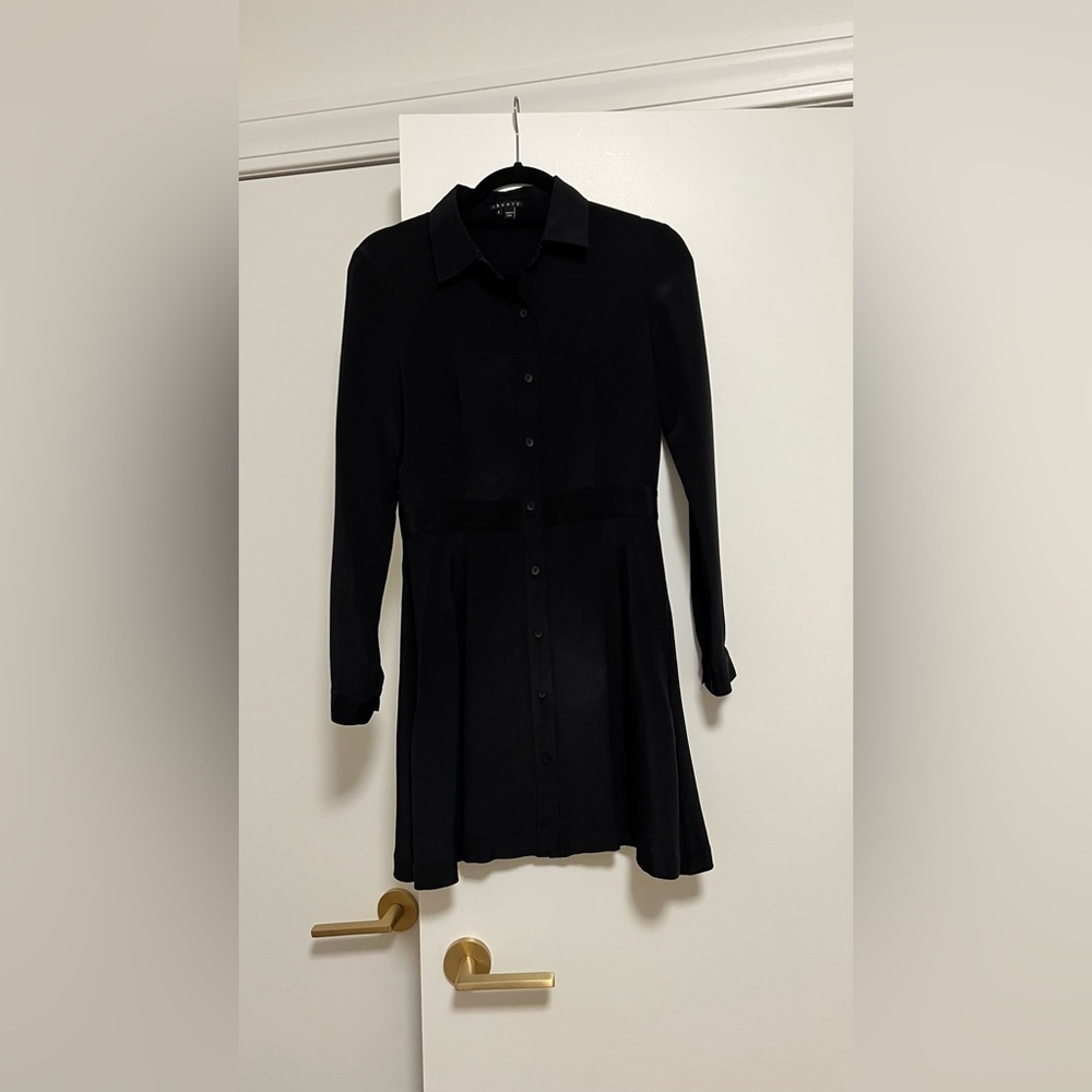 Theory work dress size 2 Black long sleeve pleated skirt collared shirt - Picture 4 of 5
